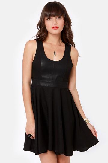 Leather Playing Field Backless Black Dress