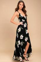 All Mine Black Floral Print High-low Wrap Dress | Lulus