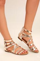 Lulus | Neria Champagne Gladiator Sandal Heels | Size 6 | Gold | Vegan Friendly