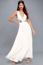 Lulus | Neverending Love White Sequin Maxi Dress | Size Large | 100% Polyester
