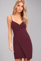 Lulus | Make My Night Plum Purple Bodycon Wrap Dress | Size Large | 100% Polyester