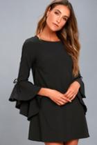 Lulus | Made For Me Black Flounce Sleeve Shift Dress | Size Medium | 100% Polyester