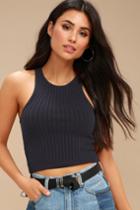 Rohan Navy Blue Ribbed Cropped Tank Top | Lulus