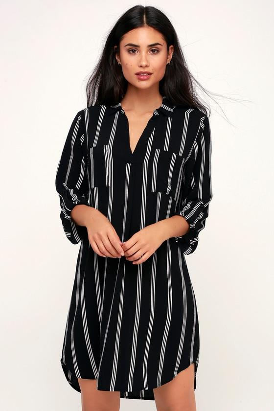 Lush Meet Chic Black And White Striped Shirt Dress | Lulus