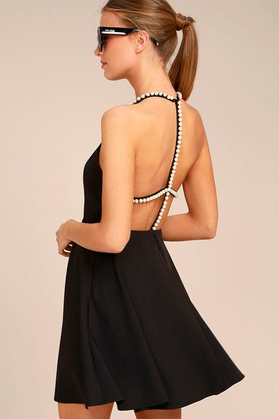 Lulus | Adore You Black Pearl Skater Dress | Size Large | 100% Polyester