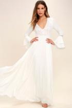 Lulus | Enchanted Evening White Lace Maxi Dress | Size X-small | 100% Cotton