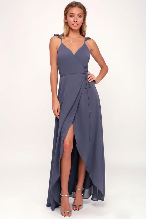 Here's To Us Slate Blue High-low Wrap Dress | Lulus