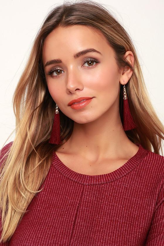 Bellamy Burgundy Tassel Earrings | Lulus