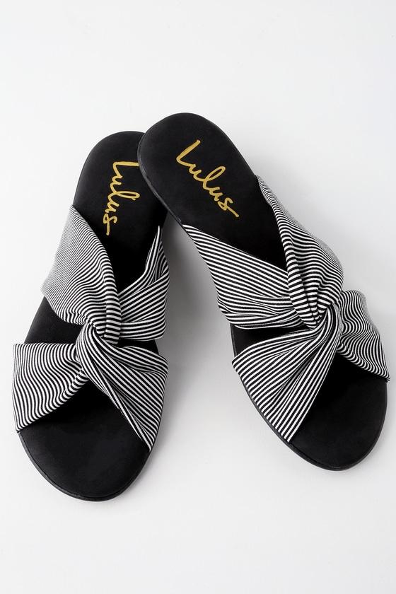 Santana Black Striped Slide Sandal Heels | Lulus