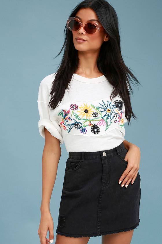 Bay Island Washed Black Distressed Denim Mini Skirt | Lulus