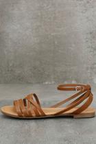 Breckelle's Zoila Tan Ankle Strap Flat Sandals