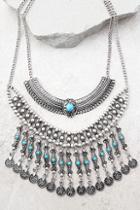 Lulus Joyful Journey Turquoise And Silver Layered Statement Necklace