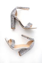 Bella Marie Perrie Silver Glitter Ankle Strap Heels | Lulus