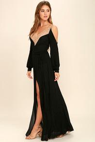 Luxxel Wild Orchard Black Lace Maxi Dress