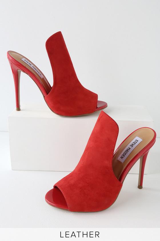 Steve Madden Sinful Red Suede Leather Peep-toe Mules | Lulus
