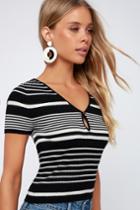 Stripe Back At Ya Black Striped Ribbed Knit Crop Top | Lulus
