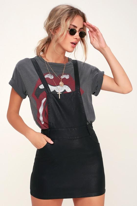 Jack By Bb Dakota Twice Shy Black Vegan Leather Pinafore Dress | Lulus