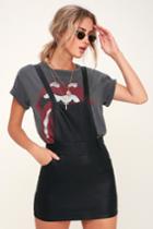 Jack By Bb Dakota Twice Shy Black Vegan Leather Pinafore Dress | Lulus