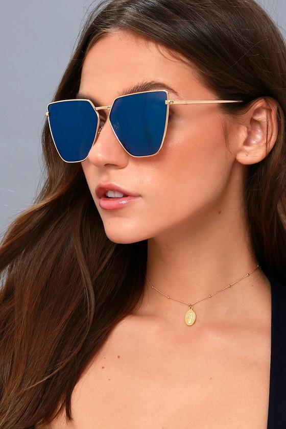 Up On High Gold And Blue Mirrored Sunglasses | Lulus