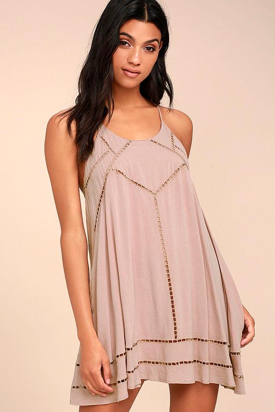 Lulus | Sister Moon Mauve Embroidered Swing Dress | Size Large | Pink | 100% Rayon