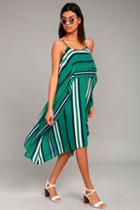 J.o.a. Courtyard Green Striped Midi Dress