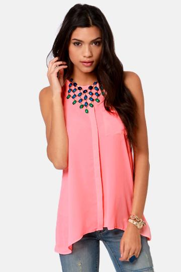 For The Win Neon Coral Tank Top