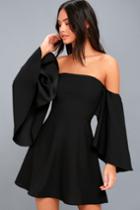 Lulus | Moonlit Dance Black Off-the-shoulder Skater Dress | Size Medium | 100% Polyester
