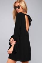 Lulus | Be The One Black Long Sleeve Backless Shift Dress | Size Medium | 100% Polyester
