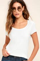 Rvca Label Scoop Neck White Tee
