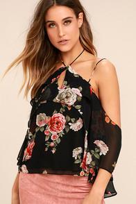 Lulus For The Love Of Flowers Black Floral Print Top