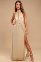 Lulus Be A Star Gold Halter Maxi Dress