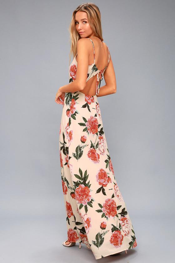 Santiago Blush Pink Floral Print Backless Maxi Dress | Lulus
