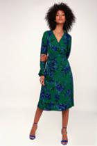 Romantic Blooms Green Floral Print Midi Wrap Dress | Lulus