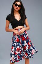 Del Rey Navy Blue Floral Print Midi Skirt | Lulus