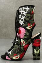 Liliana Xena Black Embroidered Lace-up Peep-toe Booties