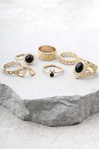 Lulus Molokai Black And Gold Ring Set