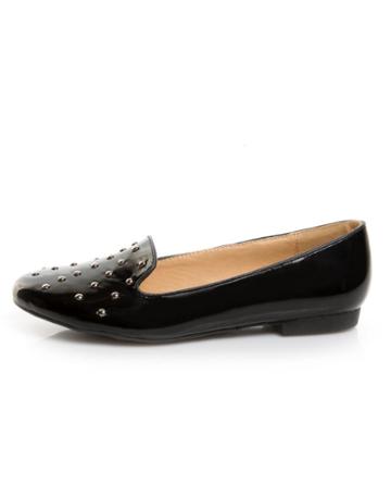 Wanted Explode Black Patent Studded Smoking Slipper Flats