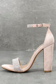 Steve Madden Carrson-r Rhinestone Nude Suede Leather Ankle Strap Heels