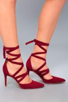Lulus | Kennedy Burgundy Suede Lace-up Heels