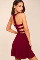 Lulus | Call Back Wine Red Backless Skater Dress | Size Large | 100% Polyester