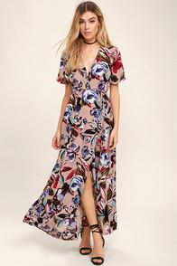 Lush Tranquil Thoughts Blush Floral Print Wrap Dress
