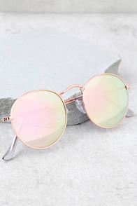 Lulus Tess Rose Gold And Pink Mirrored Sunglasses