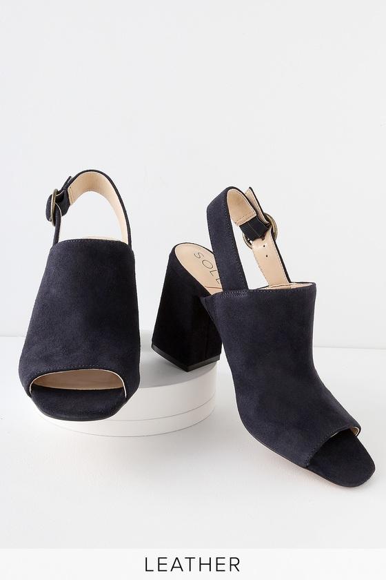 Sole Society Juniah Midnight Black Suede Leather Slingback Peep-toe Mules | Lulus