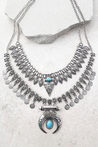 Lulus Entranced By You Turquoise And Silver Layered Statement Necklace