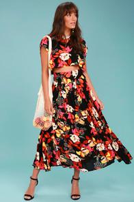 Free People Sundown Black Floral Print Two-piece Dress
