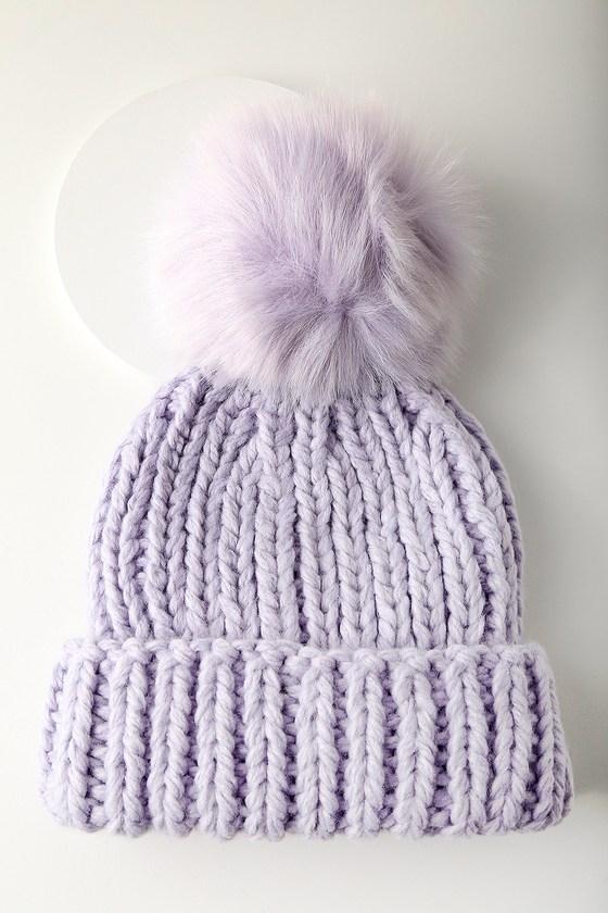Free People - Happy Trails Lavender Pom Pom Beanie - Purple - Lulus