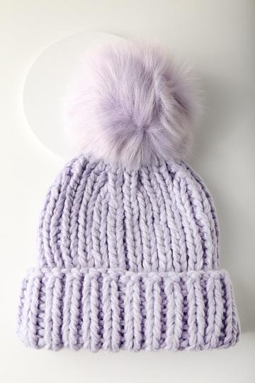 Free People - Happy Trails Lavender Pom Pom Beanie - Purple - Lulus