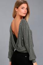 Lulus Sweetest Dreams Charcoal Grey Backless Sweater Top