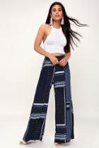 Catalpa Navy Blue Print Wide-leg Pants | Lulus