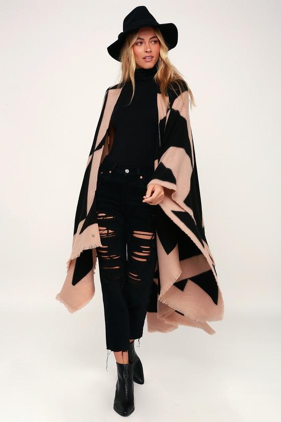Billabong Beachy Nights Beige And Black Print Poncho | Lulus